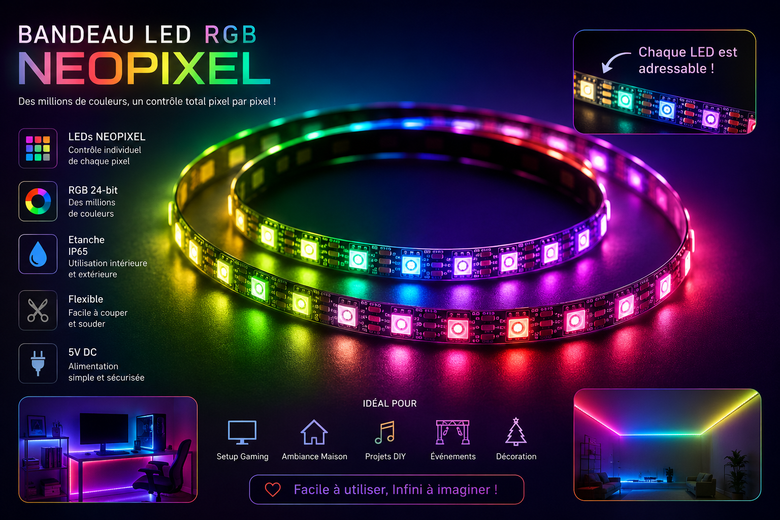 Schéma du composant : ses huit LEDs NeoPixel