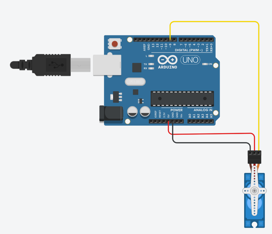 Schéma de câblage entre une carte Arduino et un servomoteur